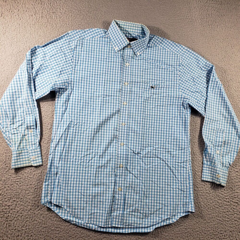 Vineyard Vines Shirt Men's Medium Blue White Tucker Check Button Up Cotton